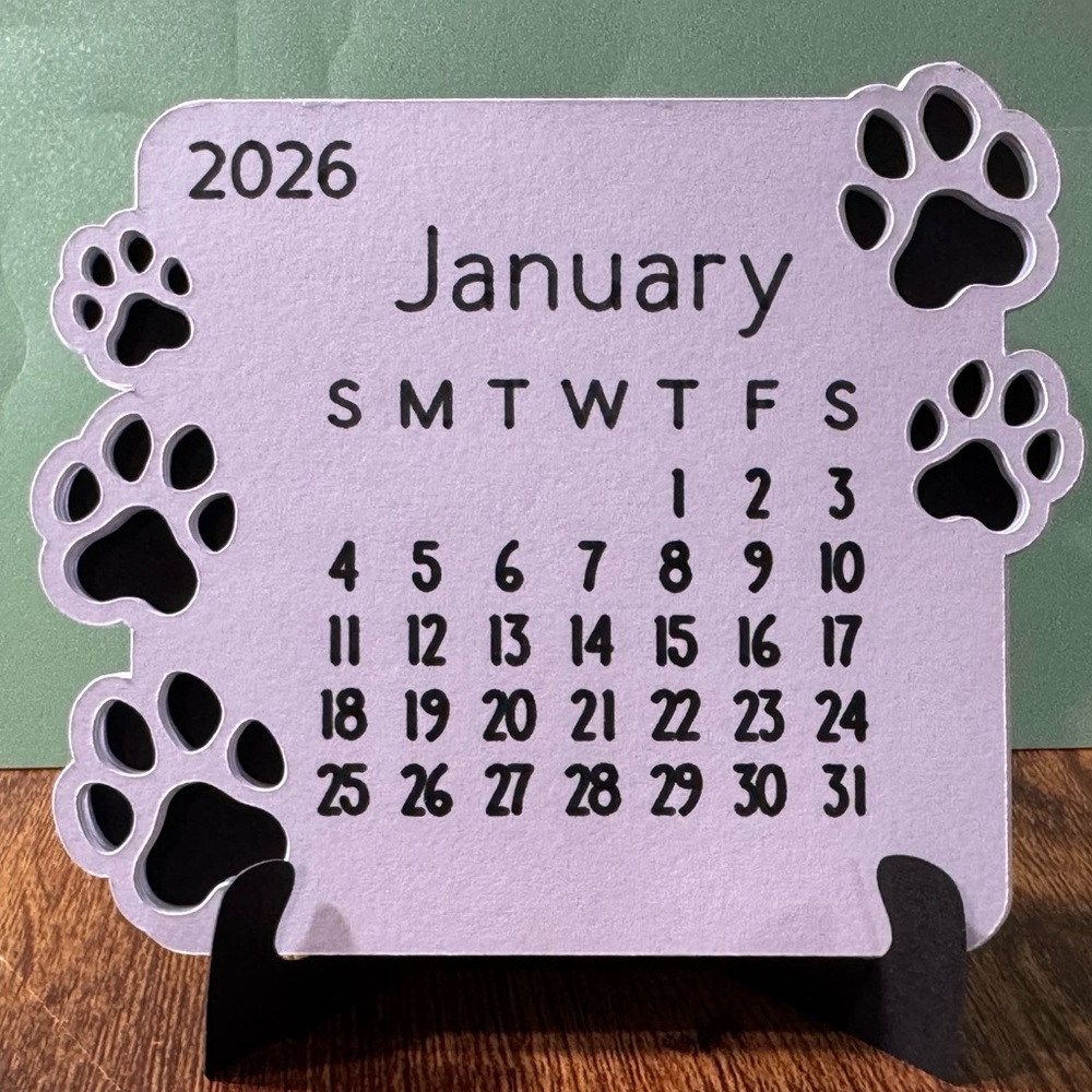 Purple Paw Print Desk Calendar